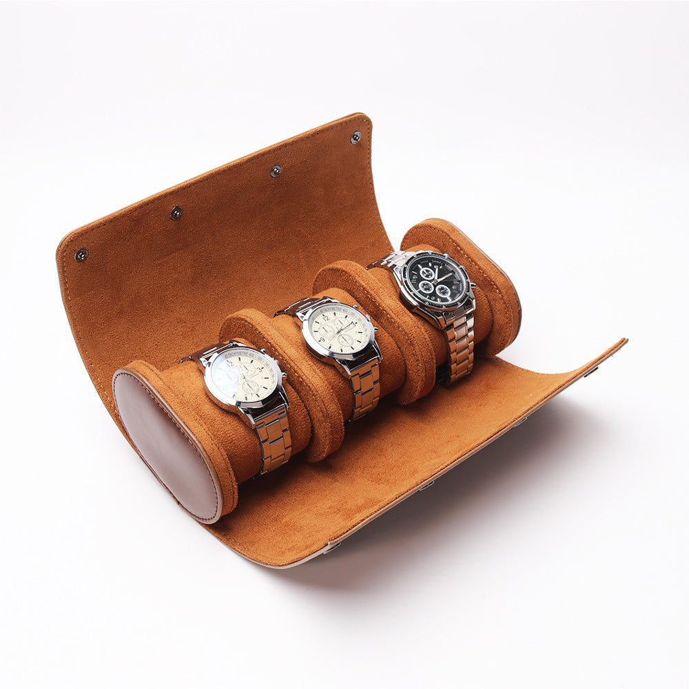 Leather Watch Roll Case for 4 Watches